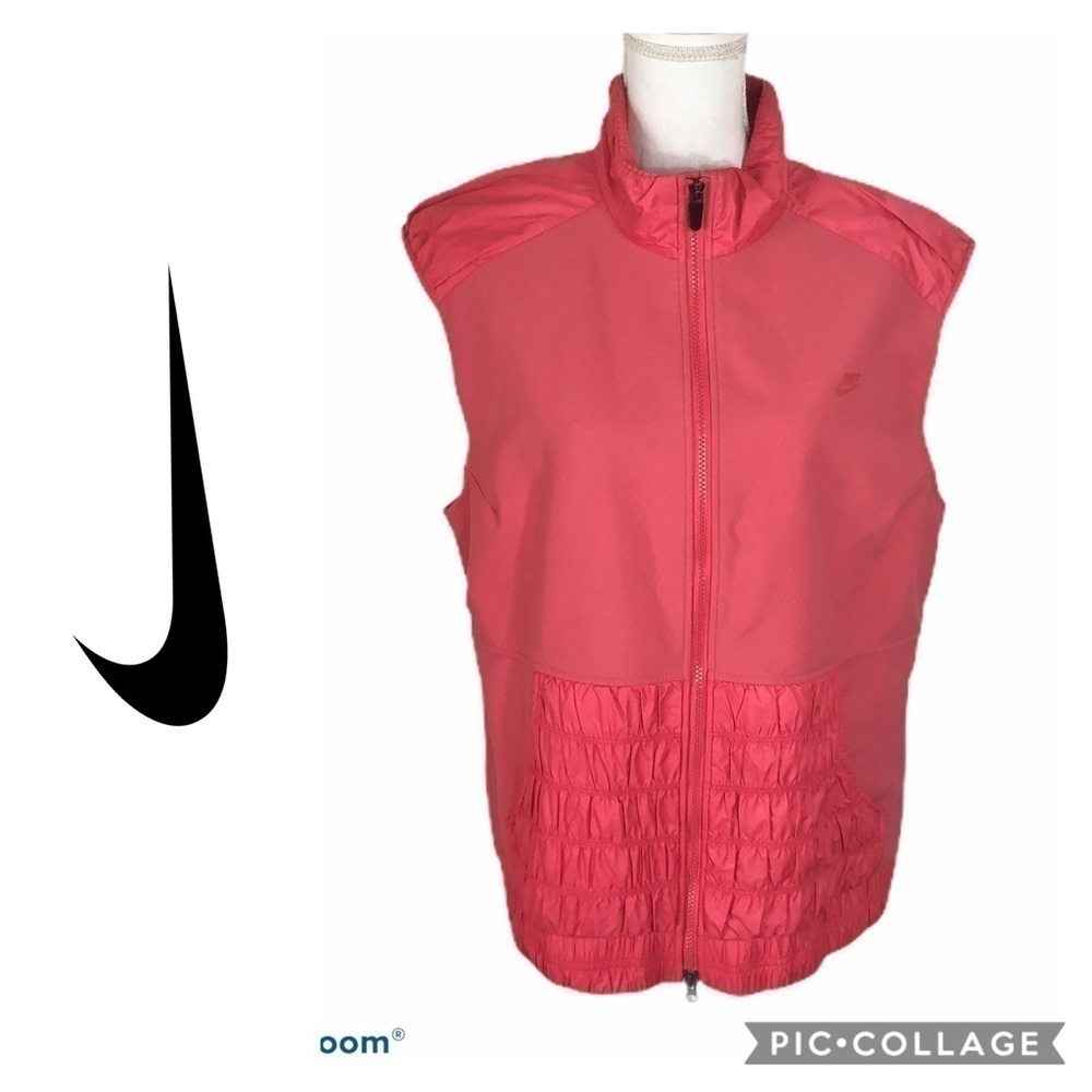 Nike Quilted Pink Full Zip Vest XXL Crinkle Pocket